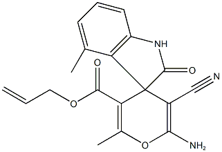 allyl 6'-amino-5'-cyano-2',4-dimethyl-2-oxo-1,3-dihydrospiro[2H-indole-3,4'-(4'H)-pyran]-3'-carboxylate 구조식 이미지