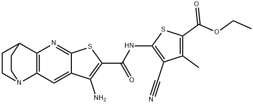 ethyl 5-({[5-amino-7-thia-1,9-diazatetracyclo[9.2.2.0~2,10~.0~4,8~]pentadeca-2(10),3,5,8-tetraen-6-yl]carbonyl}amino)-4-cyano-3-methyl-2-thiophenecarboxylate 구조식 이미지