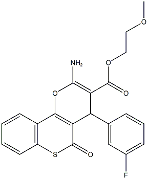 2-methoxyethyl 2-amino-4-(3-fluorophenyl)-5-oxo-4H,5H-thiochromeno[4,3-b]pyran-3-carboxylate 구조식 이미지