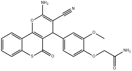 2-[4-(2-amino-3-cyano-5-oxo-4H,5H-thiochromeno[4,3-b]pyran-4-yl)-2-methoxyphenoxy]acetamide 구조식 이미지