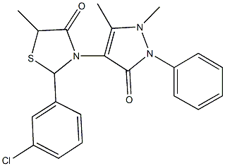 2-(3-chlorophenyl)-3-(1,5-dimethyl-3-oxo-2-phenyl-2,3-dihydro-1H-pyrazol-4-yl)-5-methyl-1,3-thiazolidin-4-one Structure
