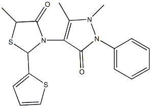 3-(1,5-dimethyl-3-oxo-2-phenyl-2,3-dihydro-1H-pyrazol-4-yl)-5-methyl-2-(2-thienyl)-1,3-thiazolidin-4-one 구조식 이미지