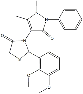 2-(2,3-dimethoxyphenyl)-3-(1,5-dimethyl-3-oxo-2-phenyl-2,3-dihydro-1H-pyrazol-4-yl)-1,3-thiazolidin-4-one 구조식 이미지