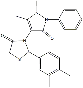 3-(1,5-dimethyl-3-oxo-2-phenyl-2,3-dihydro-1H-pyrazol-4-yl)-2-(3,4-dimethylphenyl)-1,3-thiazolidin-4-one Structure