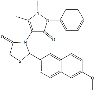 3-(1,5-dimethyl-3-oxo-2-phenyl-2,3-dihydro-1H-pyrazol-4-yl)-2-(6-methoxy-2-naphthyl)-1,3-thiazolidin-4-one 구조식 이미지