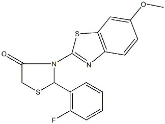 2-(2-fluorophenyl)-3-(6-methoxy-1,3-benzothiazol-2-yl)-1,3-thiazolidin-4-one 구조식 이미지