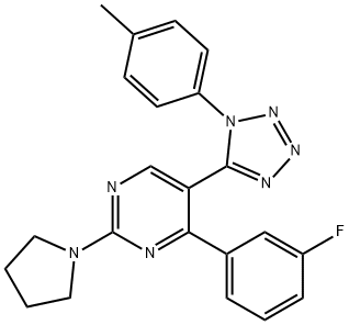 4-(3-fluorophenyl)-5-[1-(4-methylphenyl)-1H-tetraazol-5-yl]-2-(1-pyrrolidinyl)pyrimidine Structure