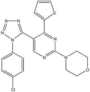 4-[5-[1-(4-chlorophenyl)-1H-tetraazol-5-yl]-4-(2-thienyl)-2-pyrimidinyl]morpholine 구조식 이미지