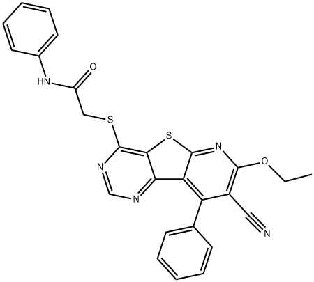 2-[(8-cyano-7-ethoxy-9-phenylpyrido[3',2':4,5]thieno[3,2-d]pyrimidin-4-yl)sulfanyl]-N-phenylacetamide 구조식 이미지