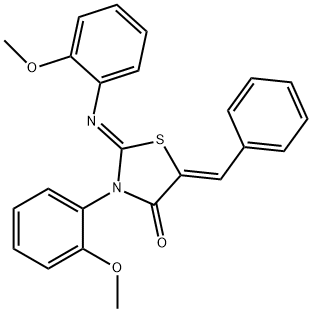 5-benzylidene-3-(2-methoxyphenyl)-2-[(2-methoxyphenyl)imino]-1,3-thiazolidin-4-one Structure