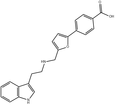 4-[5-({[2-(1H-indol-3-yl)ethyl]amino}methyl)-2-furyl]benzoic acid 구조식 이미지