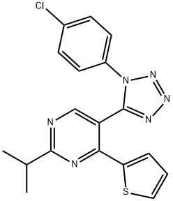 5-[1-(4-chlorophenyl)-1H-tetraazol-5-yl]-2-isopropyl-4-(2-thienyl)pyrimidine Structure