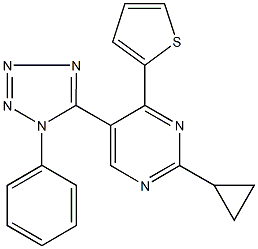 2-cyclopropyl-5-(1-phenyl-1H-tetraazol-5-yl)-4-(2-thienyl)pyrimidine 구조식 이미지