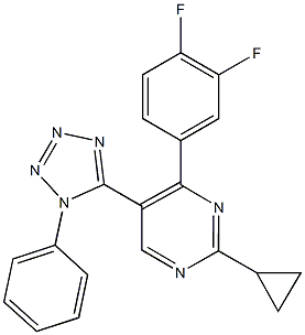 2-cyclopropyl-4-(3,4-difluorophenyl)-5-(1-phenyl-1H-tetraazol-5-yl)pyrimidine 구조식 이미지