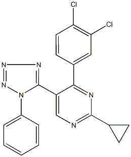 2-cyclopropyl-4-(3,4-dichlorophenyl)-5-(1-phenyl-1H-tetraazol-5-yl)pyrimidine 구조식 이미지