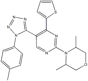 3,5-dimethyl-4-[5-[1-(4-methylphenyl)-1H-tetraazol-5-yl]-4-(2-thienyl)-2-pyrimidinyl]morpholine Structure