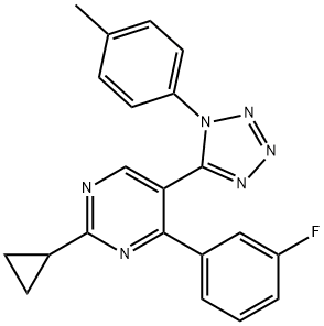 2-cyclopropyl-4-(3-fluorophenyl)-5-[1-(4-methylphenyl)-1H-tetraazol-5-yl]pyrimidine 구조식 이미지