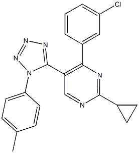 4-(3-chlorophenyl)-2-cyclopropyl-5-[1-(4-methylphenyl)-1H-tetraazol-5-yl]pyrimidine Structure