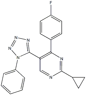 2-cyclopropyl-4-(4-fluorophenyl)-5-(1-phenyl-1H-tetraazol-5-yl)pyrimidine Structure