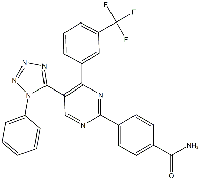 4-{5-(1-phenyl-1H-tetraazol-5-yl)-4-[3-(trifluoromethyl)phenyl]-2-pyrimidinyl}benzamide Structure