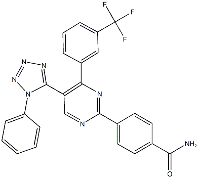 4-{5-(1-phenyl-1H-tetraazol-5-yl)-4-[3-(trifluoromethyl)phenyl]-2-pyrimidinyl}benzamide 구조식 이미지