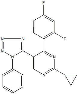 2-cyclopropyl-4-(2,4-difluorophenyl)-5-(1-phenyl-1H-tetraazol-5-yl)pyrimidine 구조식 이미지
