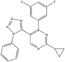 2-cyclopropyl-4-(3,5-difluorophenyl)-5-(1-phenyl-1H-tetraazol-5-yl)pyrimidine Structure