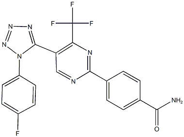 4-[5-[1-(4-fluorophenyl)-1H-tetraazol-5-yl]-4-(trifluoromethyl)-2-pyrimidinyl]benzamide 구조식 이미지