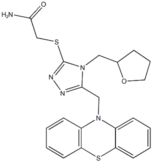 2-{[5-(10H-phenothiazin-10-ylmethyl)-4-(tetrahydro-2-furanylmethyl)-4H-1,2,4-triazol-3-yl]sulfanyl}acetamide 구조식 이미지