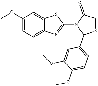 2-(3,4-dimethoxyphenyl)-3-(6-methoxy-1,3-benzothiazol-2-yl)-1,3-thiazolidin-4-one 구조식 이미지