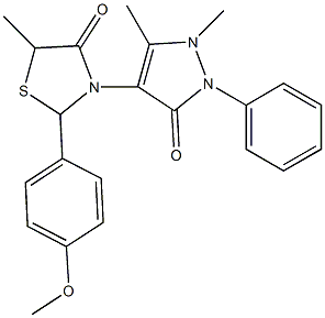 3-(1,5-dimethyl-3-oxo-2-phenyl-2,3-dihydro-1H-pyrazol-4-yl)-2-(4-methoxyphenyl)-5-methyl-1,3-thiazolidin-4-one 구조식 이미지