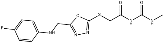 N-[({5-[(4-fluoroanilino)methyl]-1,3,4-oxadiazol-2-yl}sulfanyl)acetyl]-N'-methylurea 구조식 이미지