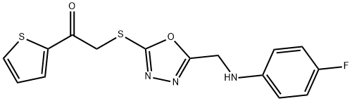 2-({5-[(4-fluoroanilino)methyl]-1,3,4-oxadiazol-2-yl}sulfanyl)-1-(2-thienyl)ethanone 구조식 이미지