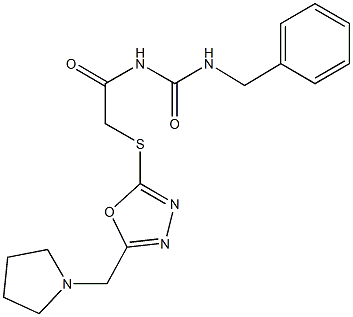 N-benzyl-N'-({[5-(1-pyrrolidinylmethyl)-1,3,4-oxadiazol-2-yl]sulfanyl}acetyl)urea 구조식 이미지