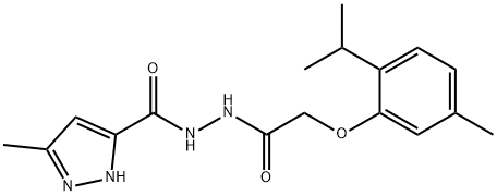 N'-[(2-isopropyl-5-methylphenoxy)acetyl]-3-methyl-1H-pyrazole-5-carbohydrazide 구조식 이미지