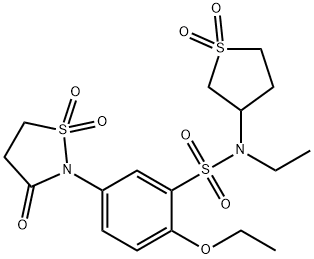 5-(1,1-dioxido-3-oxo-2-isothiazolidinyl)-N-(1,1-dioxidotetrahydro-3-thienyl)-2-ethoxy-N-ethylbenzenesulfonamide 구조식 이미지