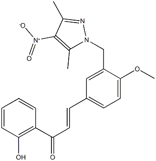 3-[3-({4-nitro-3,5-dimethyl-1H-pyrazol-1-yl}methyl)-4-methoxyphenyl]-1-(2-hydroxyphenyl)-2-propen-1-one Structure