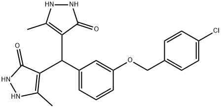 4-[{3-[(4-chlorobenzyl)oxy]phenyl}(5-hydroxy-3-methyl-1H-pyrazol-4-yl)methyl]-3-methyl-1H-pyrazol-5-ol Structure