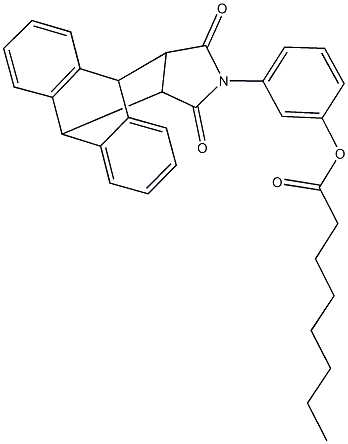 3-(16,18-dioxo-17-azapentacyclo[6.6.5.0~2,7~.0~9,14~.0~15,19~]nonadeca-2,4,6,9,11,13-hexaen-17-yl)phenyl octanoate 구조식 이미지