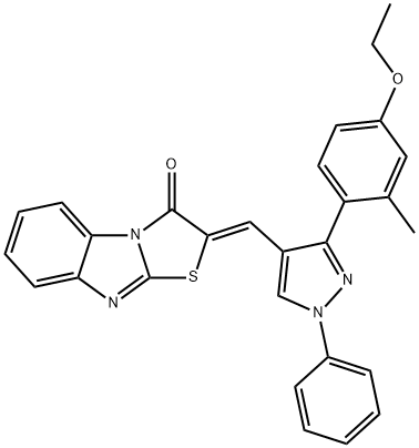 2-{[3-(4-ethoxy-2-methylphenyl)-1-phenyl-1H-pyrazol-4-yl]methylene}[1,3]thiazolo[3,2-a]benzimidazol-3(2H)-one 구조식 이미지