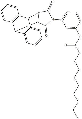 3-(16,18-dioxo-17-azapentacyclo[6.6.5.0~2,7~.0~9,14~.0~15,19~]nonadeca-2,4,6,9,11,13-hexaen-17-yl)phenyl decanoate 구조식 이미지