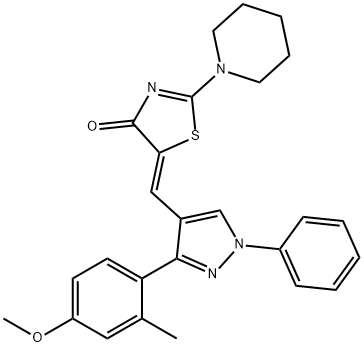 5-{[3-(4-methoxy-2-methylphenyl)-1-phenyl-1H-pyrazol-4-yl]methylene}-2-piperidin-1-yl-1,3-thiazol-4(5H)-one Structure