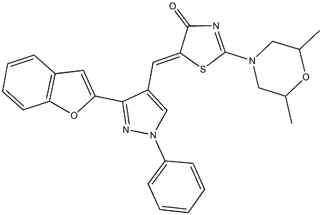 5-{[3-(1-benzofuran-2-yl)-1-phenyl-1H-pyrazol-4-yl]methylene}-2-(2,6-dimethyl-4-morpholinyl)-1,3-thiazol-4(5H)-one 구조식 이미지