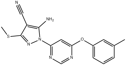 5-amino-1-[6-(3-methylphenoxy)-4-pyrimidinyl]-3-(methylsulfanyl)-1H-pyrazole-4-carbonitrile 구조식 이미지