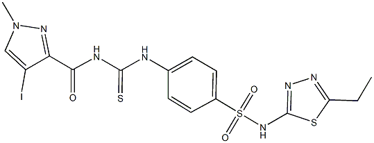 N-(5-ethyl-1,3,4-thiadiazol-2-yl)-4-[({[(4-iodo-1-methyl-1H-pyrazol-3-yl)carbonyl]amino}carbothioyl)amino]benzenesulfonamide Structure