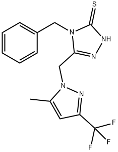 4-benzyl-5-{[5-methyl-3-(trifluoromethyl)-1H-pyrazol-1-yl]methyl}-4H-1,2,4-triazol-3-yl hydrosulfide 구조식 이미지