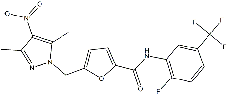 N-[2-fluoro-5-(trifluoromethyl)phenyl]-5-({4-nitro-3,5-dimethyl-1H-pyrazol-1-yl}methyl)-2-furamide Structure