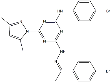 1-(4-bromophenyl)ethanone [4-(4-bromoanilino)-6-(3,5-dimethyl-1H-pyrazol-1-yl)-1,3,5-triazin-2-yl]hydrazone Structure