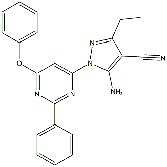 5-amino-3-ethyl-1-(6-phenoxy-2-phenyl-4-pyrimidinyl)-1H-pyrazole-4-carbonitrile Structure