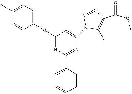 methyl5-methyl-1-[6-(4-methylphenoxy)-2-phenyl-4-pyrimidinyl]-1H-pyrazole-4-carboxylate 구조식 이미지